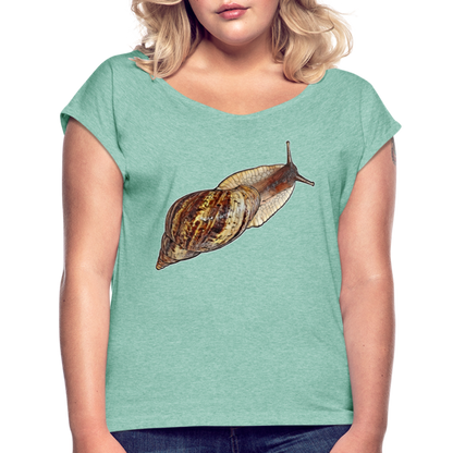 Frauen T-Shirt mit gerollten Ärmeln Achatina reticulata wildfarben - Minze meliert