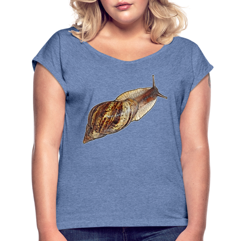 Frauen T-Shirt mit gerollten Ärmeln Achatina reticulata wildfarben - Denim meliert