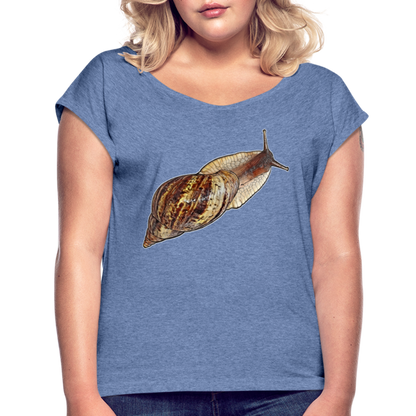 Frauen T-Shirt mit gerollten Ärmeln Achatina reticulata wildfarben - Denim meliert