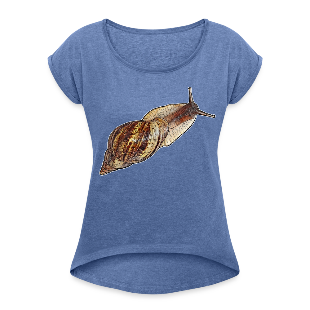 Frauen T-Shirt mit gerollten Ärmeln Achatina reticulata wildfarben - Denim meliert