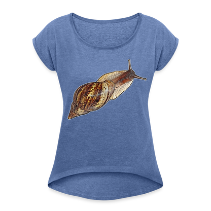 Frauen T-Shirt mit gerollten Ärmeln Achatina reticulata wildfarben - Denim meliert