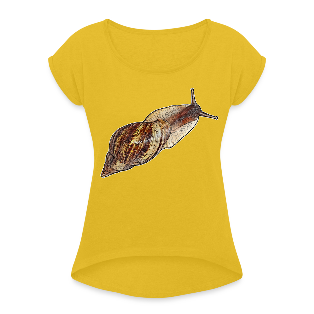 Frauen T-Shirt mit gerollten Ärmeln Achatina reticulata wildfarben - Senfgelb