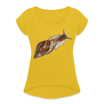 Frauen T-Shirt mit gerollten Ärmeln Achatina reticulata wildfarben - Senfgelb