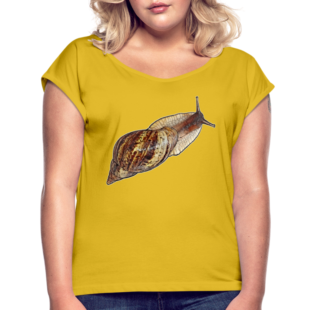 Frauen T-Shirt mit gerollten Ärmeln Achatina reticulata wildfarben - Senfgelb