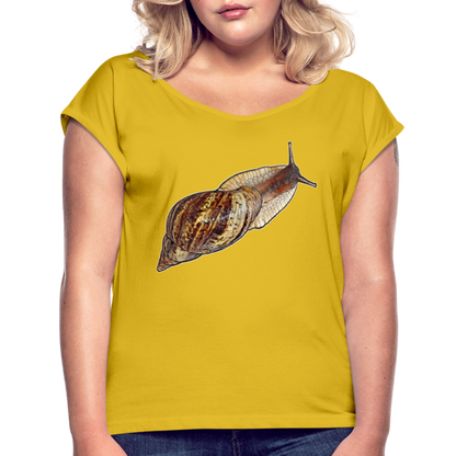 Frauen T-Shirt mit gerollten Ärmeln Achatina reticulata wildfarben - Senfgelb