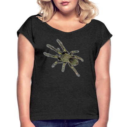 Frauen T-Shirt mit gerollten Ärmeln Ephebopus murinus - Schwarz meliert