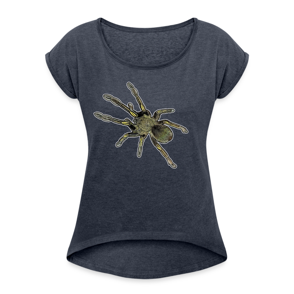 Frauen T-Shirt mit gerollten Ärmeln Ephebopus murinus - Navy meliert