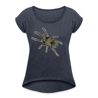 Frauen T-Shirt mit gerollten Ärmeln Ephebopus murinus - Navy meliert