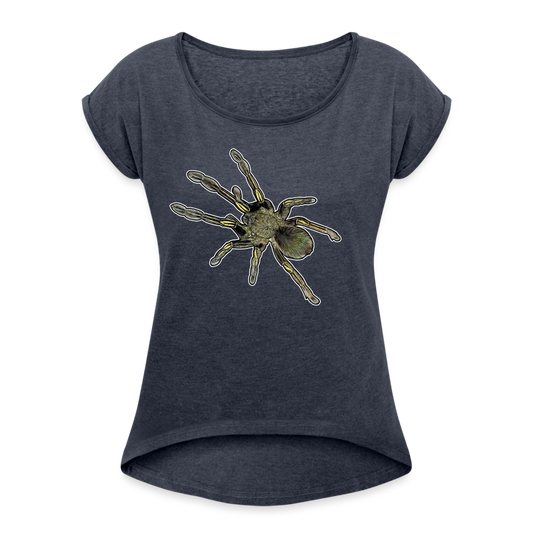 Frauen T-Shirt mit gerollten Ärmeln Ephebopus murinus - Navy meliert