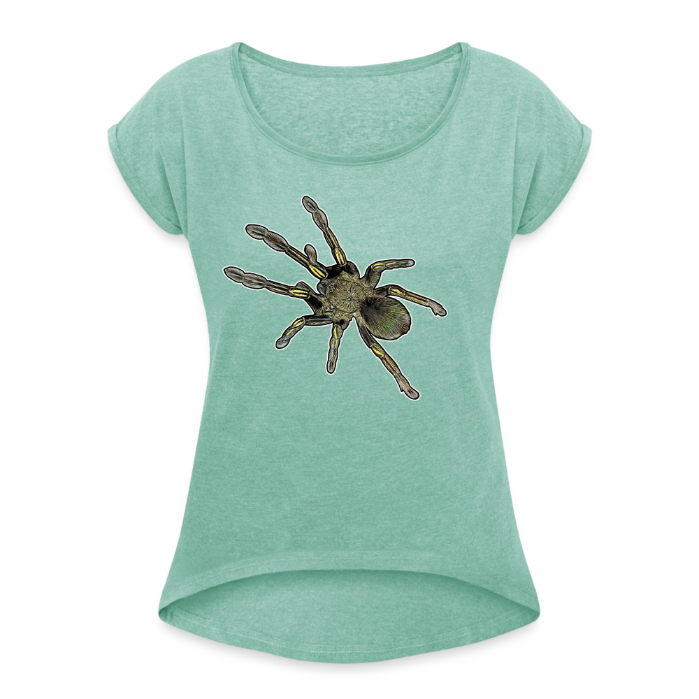 Frauen T-Shirt mit gerollten Ärmeln Ephebopus murinus - Minze meliert