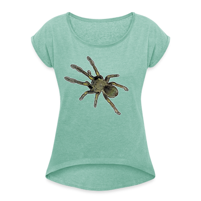Frauen T-Shirt mit gerollten Ärmeln Ephebopus murinus - Minze meliert