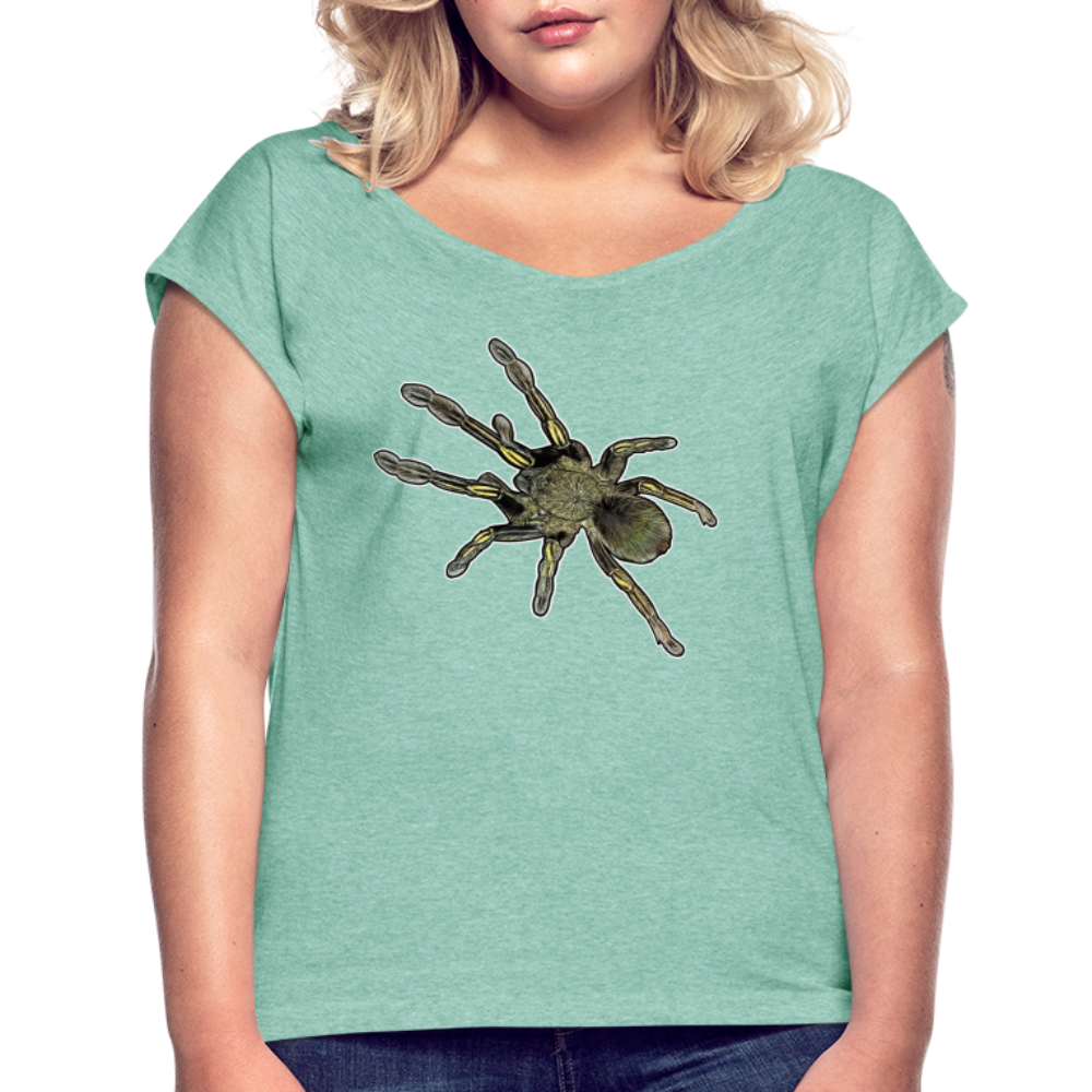 Frauen T-Shirt mit gerollten Ärmeln Ephebopus murinus - Minze meliert