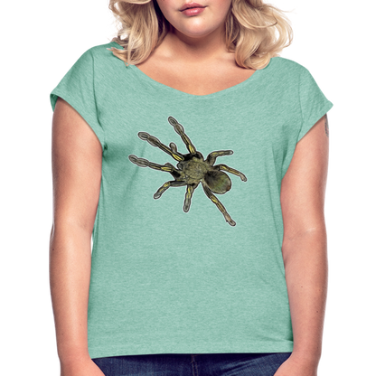 Frauen T-Shirt mit gerollten Ärmeln Ephebopus murinus - Minze meliert