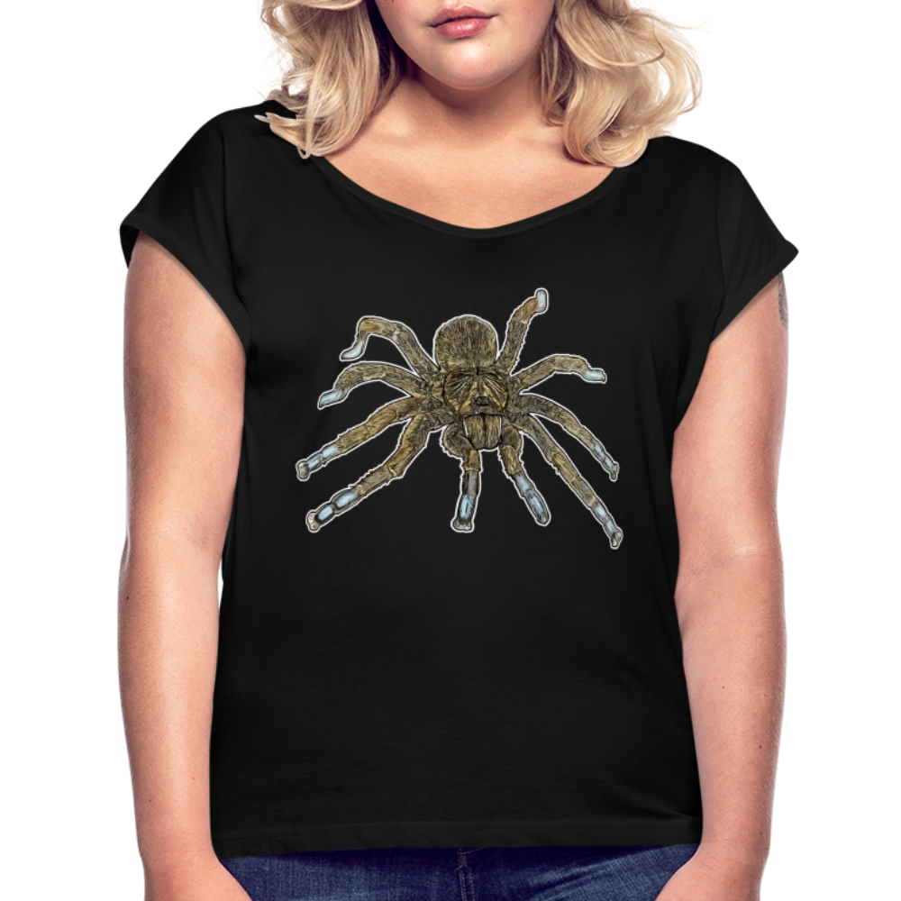 Frauen T-Shirt mit gerollten Ärmeln Idiothele mira - Schwarz