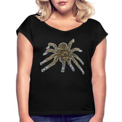 Frauen T-Shirt mit gerollten Ärmeln Idiothele mira - Schwarz