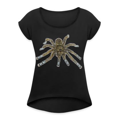 Frauen T-Shirt mit gerollten Ärmeln Idiothele mira - Schwarz