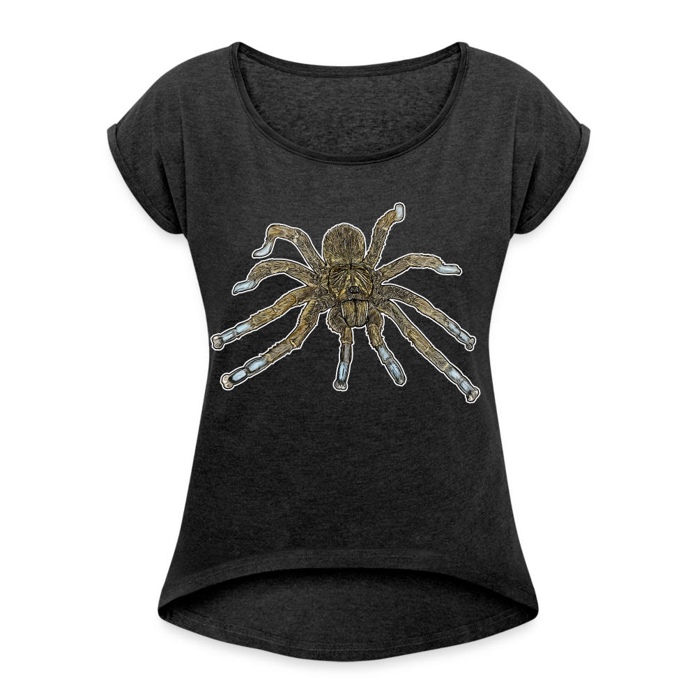 Frauen T-Shirt mit gerollten Ärmeln Idiothele mira - Schwarz meliert