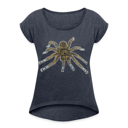 Frauen T-Shirt mit gerollten Ärmeln Idiothele mira - Navy meliert