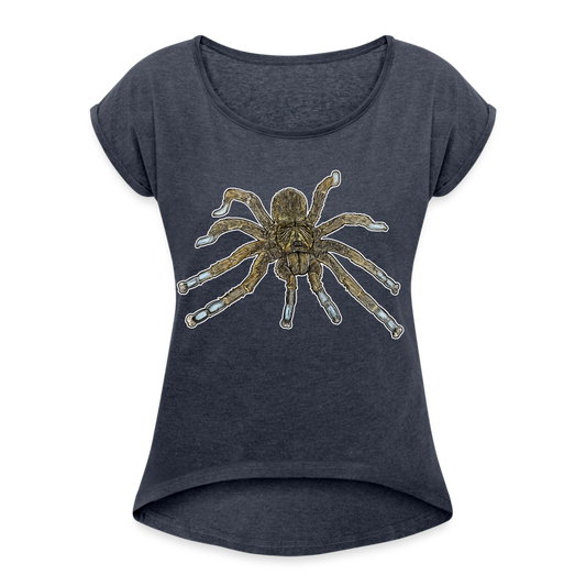 Frauen T-Shirt mit gerollten Ärmeln Idiothele mira - Navy meliert