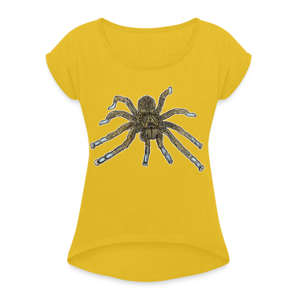 Frauen T-Shirt mit gerollten Ärmeln Idiothele mira - Senfgelb