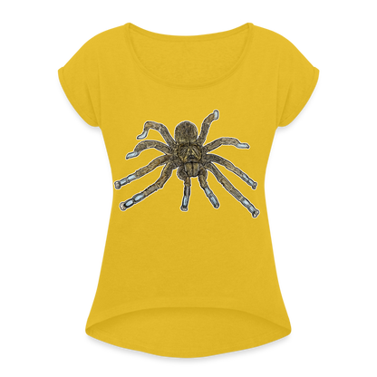 Frauen T-Shirt mit gerollten Ärmeln Idiothele mira - Senfgelb