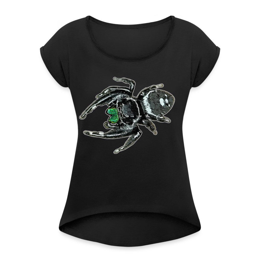 Frauen T-Shirt mit gerollten Ärmeln Phidippus regius White Bahamas male - Schwarz