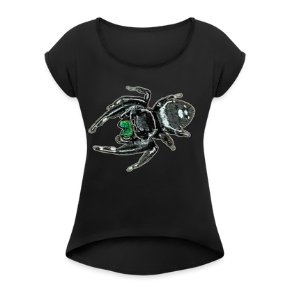 Frauen T-Shirt mit gerollten Ärmeln Phidippus regius White Bahamas male - Schwarz