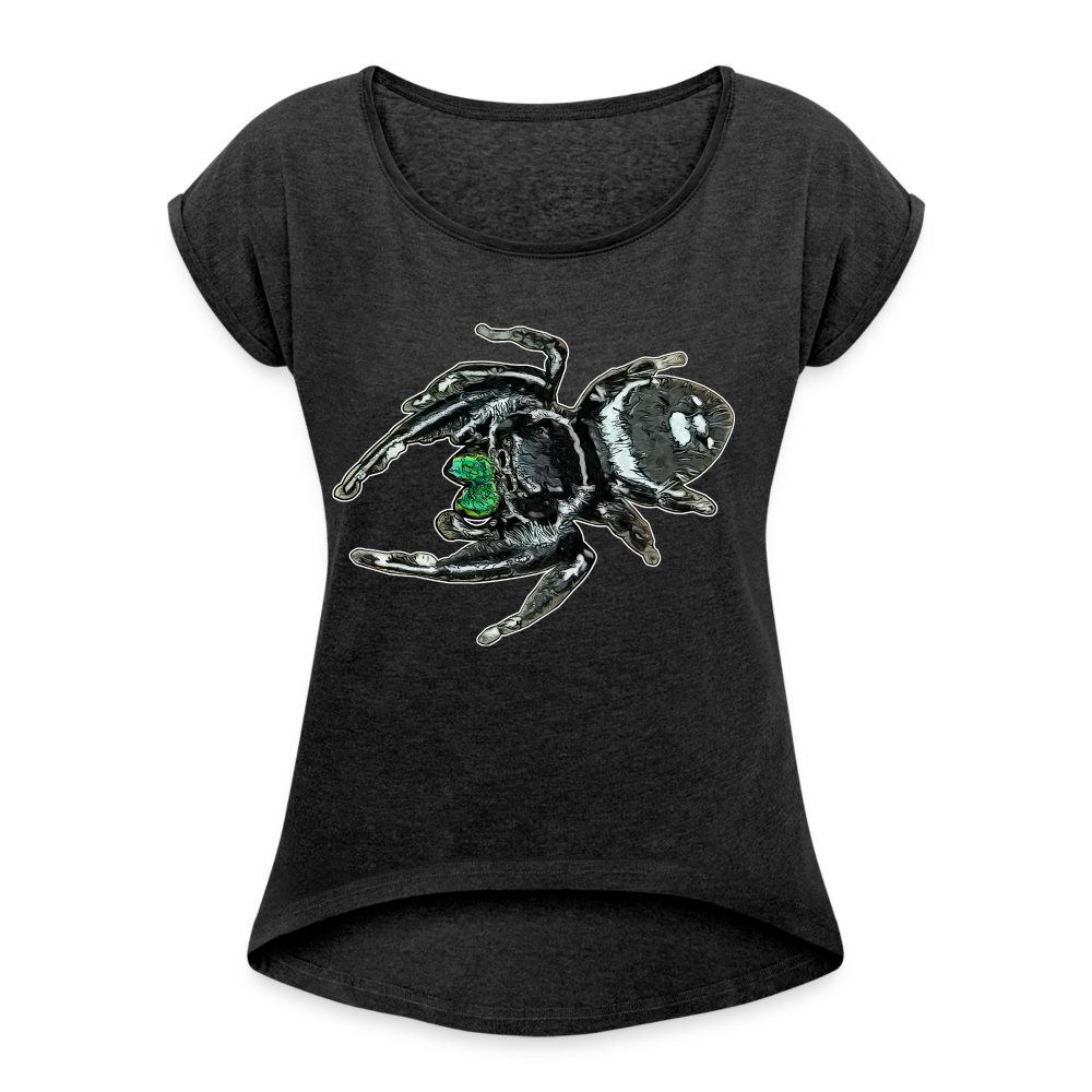 Frauen T-Shirt mit gerollten Ärmeln Phidippus regius White Bahamas male - Schwarz meliert