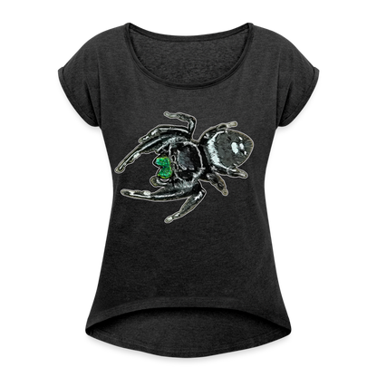 Frauen T-Shirt mit gerollten Ärmeln Phidippus regius White Bahamas male - Schwarz meliert