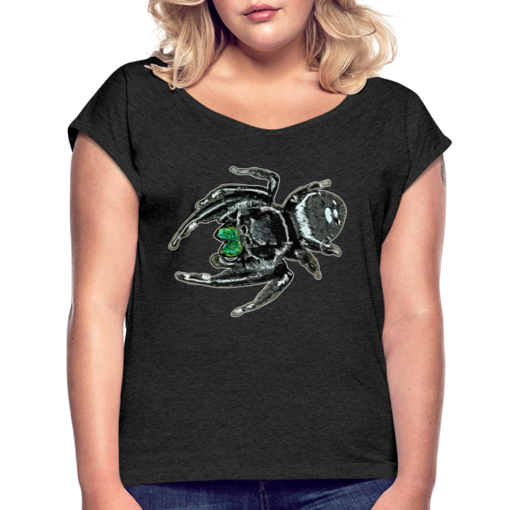 Frauen T-Shirt mit gerollten Ärmeln Phidippus regius White Bahamas male - Schwarz meliert