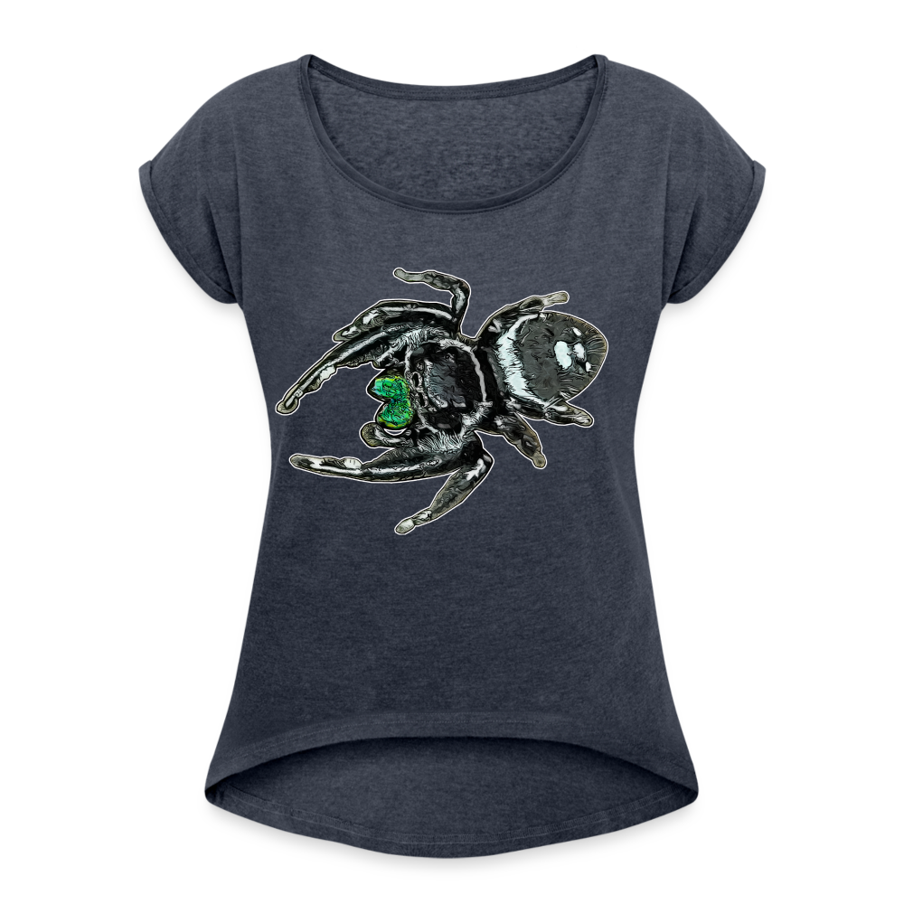 Frauen T-Shirt mit gerollten Ärmeln Phidippus regius White Bahamas male - Navy meliert
