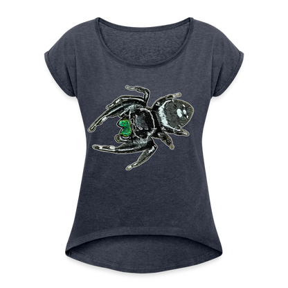 Frauen T-Shirt mit gerollten Ärmeln Phidippus regius White Bahamas male - Navy meliert