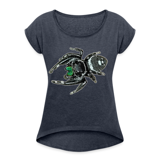 Frauen T-Shirt mit gerollten Ärmeln Phidippus regius White Bahamas male - Navy meliert