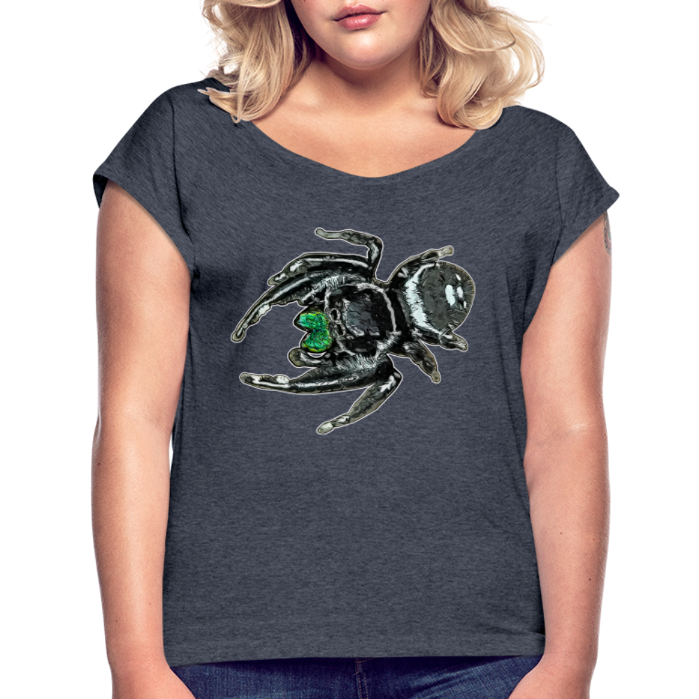 Frauen T-Shirt mit gerollten Ärmeln Phidippus regius White Bahamas male - Navy meliert