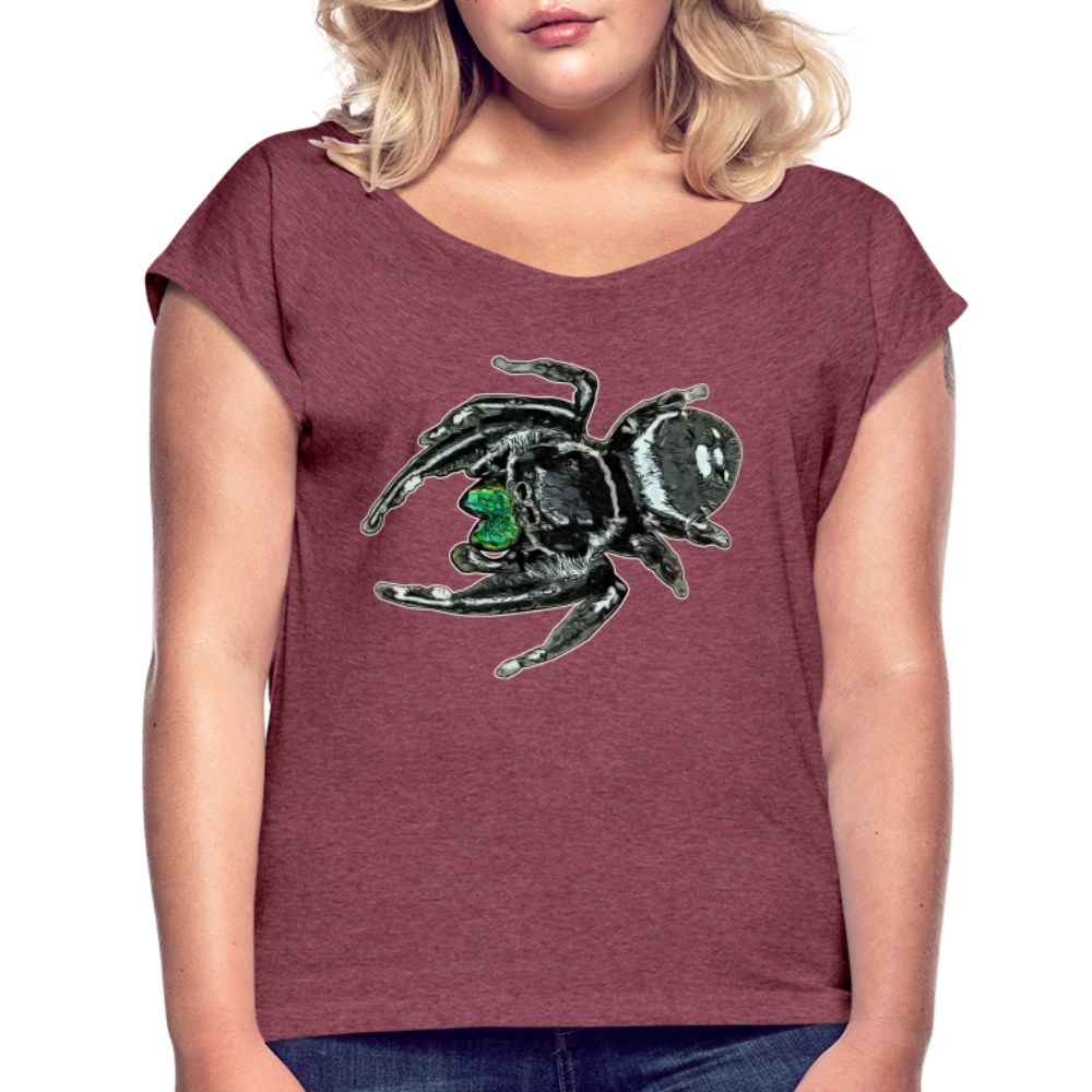 Frauen T-Shirt mit gerollten Ärmeln Phidippus regius White Bahamas male - Bordeauxrot meliert