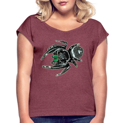 Frauen T-Shirt mit gerollten Ärmeln Phidippus regius White Bahamas male - Bordeauxrot meliert
