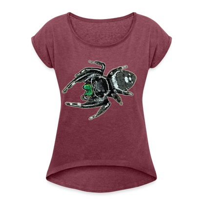 Frauen T-Shirt mit gerollten Ärmeln Phidippus regius White Bahamas male - Bordeauxrot meliert