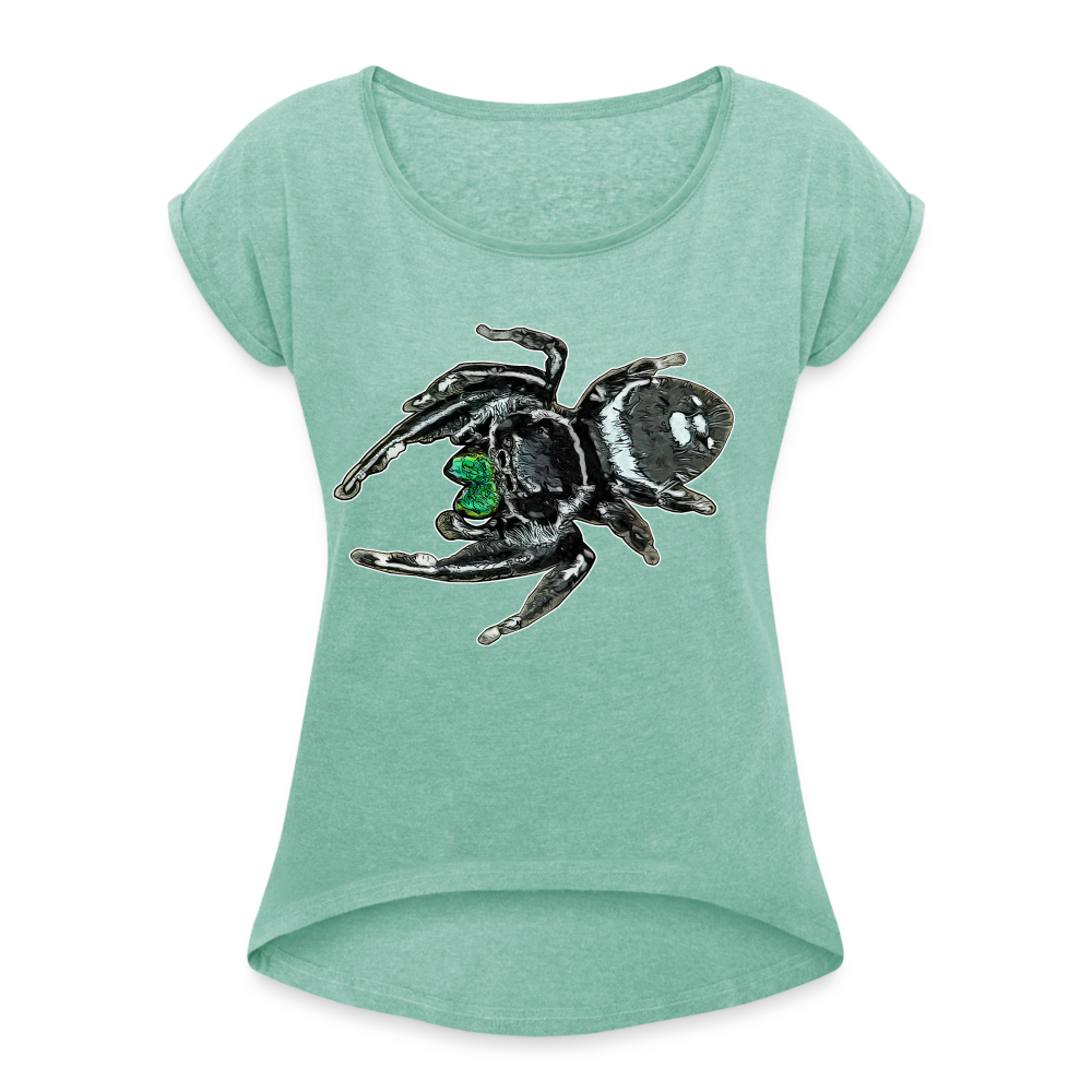 Frauen T-Shirt mit gerollten Ärmeln Phidippus regius White Bahamas male - Minze meliert