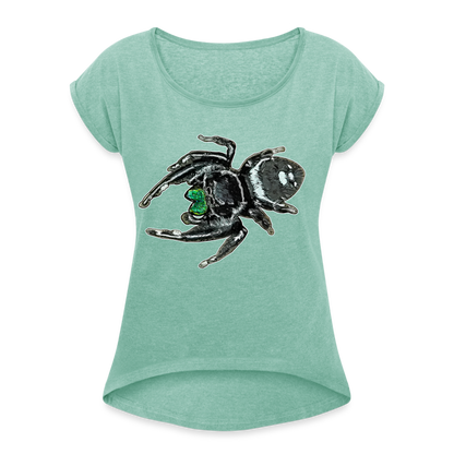 Frauen T-Shirt mit gerollten Ärmeln Phidippus regius White Bahamas male - Minze meliert
