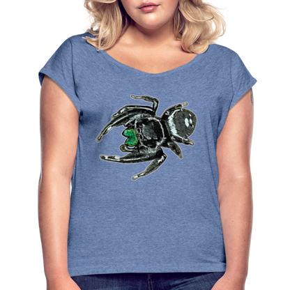 Frauen T-Shirt mit gerollten Ärmeln Phidippus regius White Bahamas male - Denim meliert
