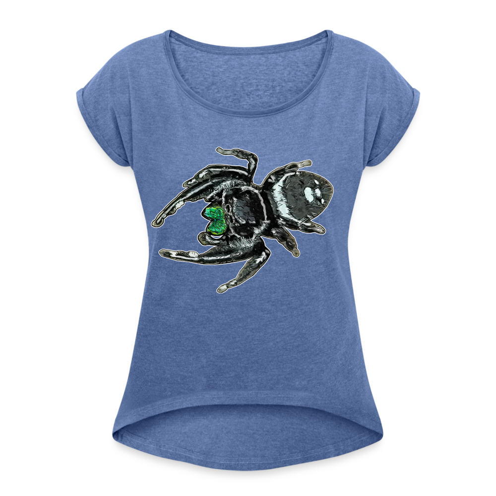 Frauen T-Shirt mit gerollten Ärmeln Phidippus regius White Bahamas male - Denim meliert