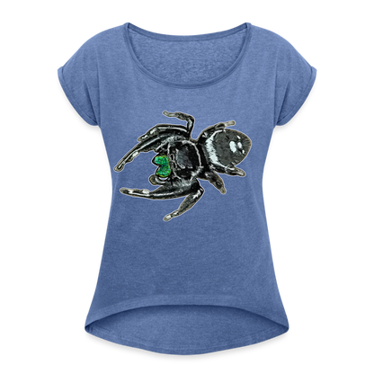 Frauen T-Shirt mit gerollten Ärmeln Phidippus regius White Bahamas male - Denim meliert