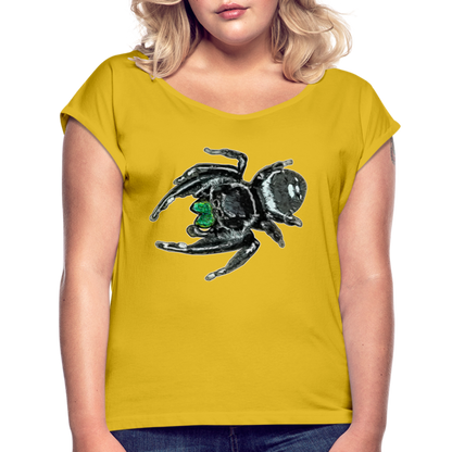 Frauen T-Shirt mit gerollten Ärmeln Phidippus regius White Bahamas male - Senfgelb