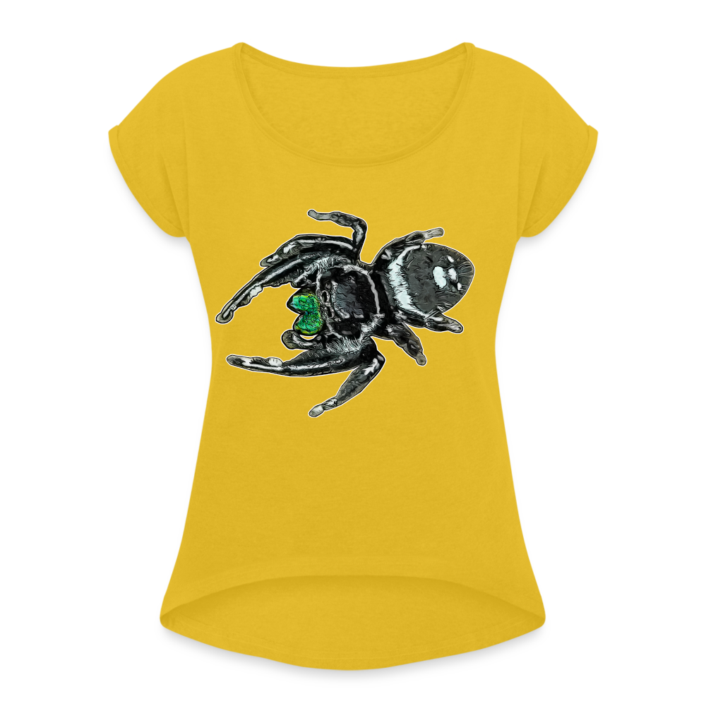 Frauen T-Shirt mit gerollten Ärmeln Phidippus regius White Bahamas male - Senfgelb