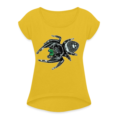Frauen T-Shirt mit gerollten Ärmeln Phidippus regius White Bahamas male - Senfgelb