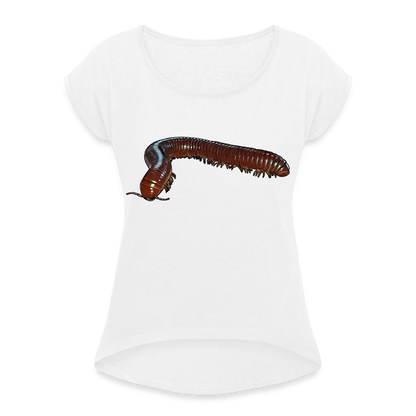 Frauen T-Shirt mit gerollten Ärmeln Ophistreptus guineensis - weiß