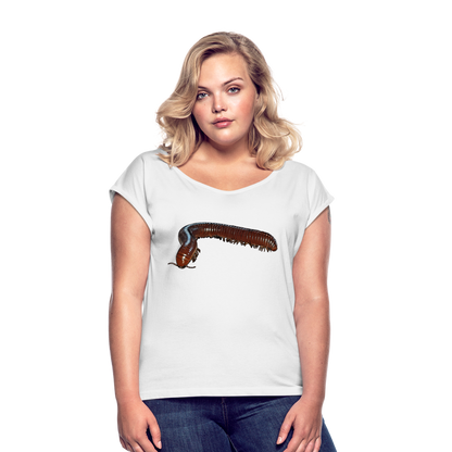 Frauen T-Shirt mit gerollten Ärmeln Ophistreptus guineensis - weiß
