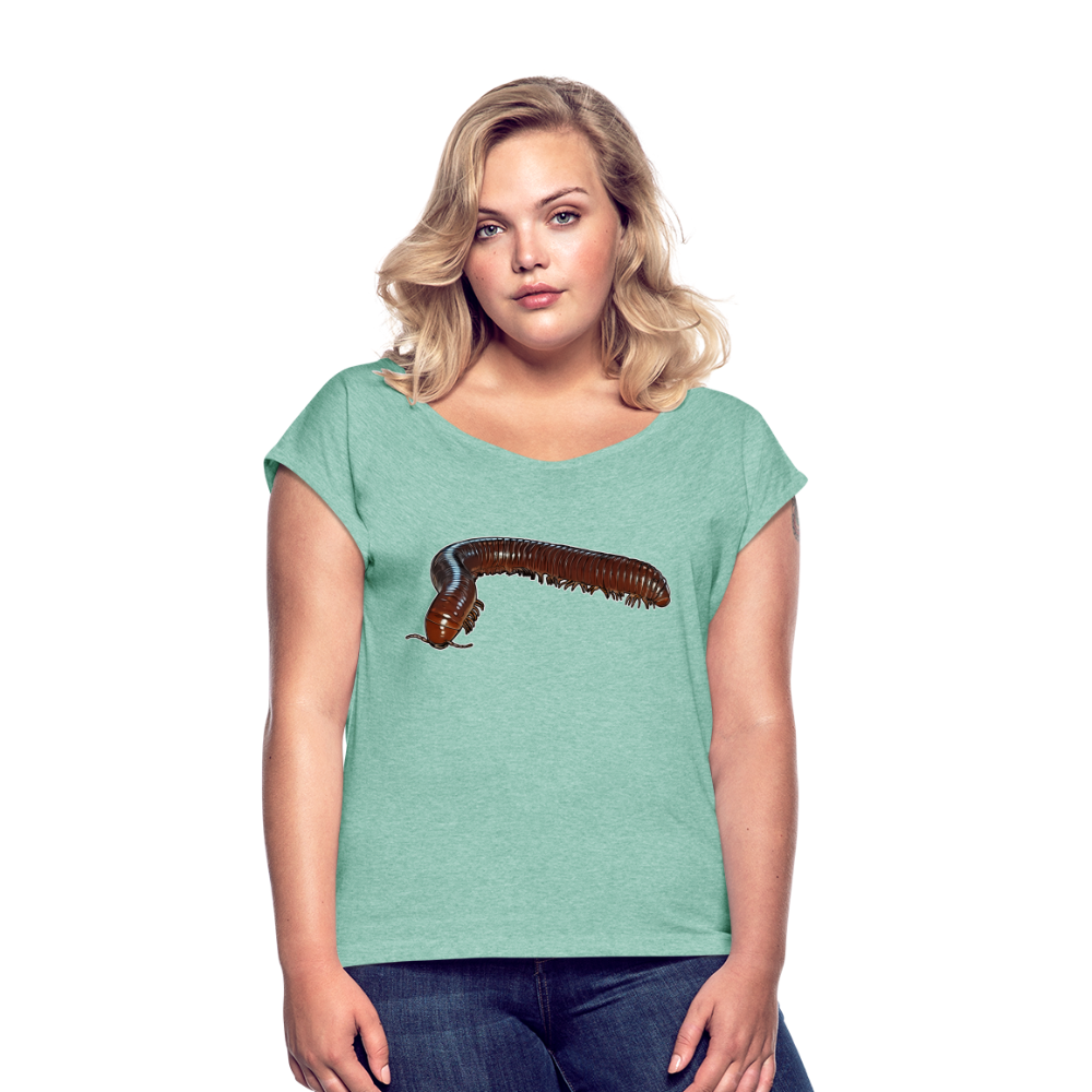 Frauen T-Shirt mit gerollten Ärmeln Ophistreptus guineensis - Minze meliert