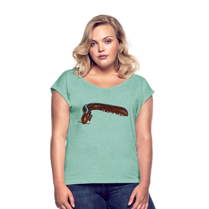 Frauen T-Shirt mit gerollten Ärmeln Ophistreptus guineensis - Minze meliert