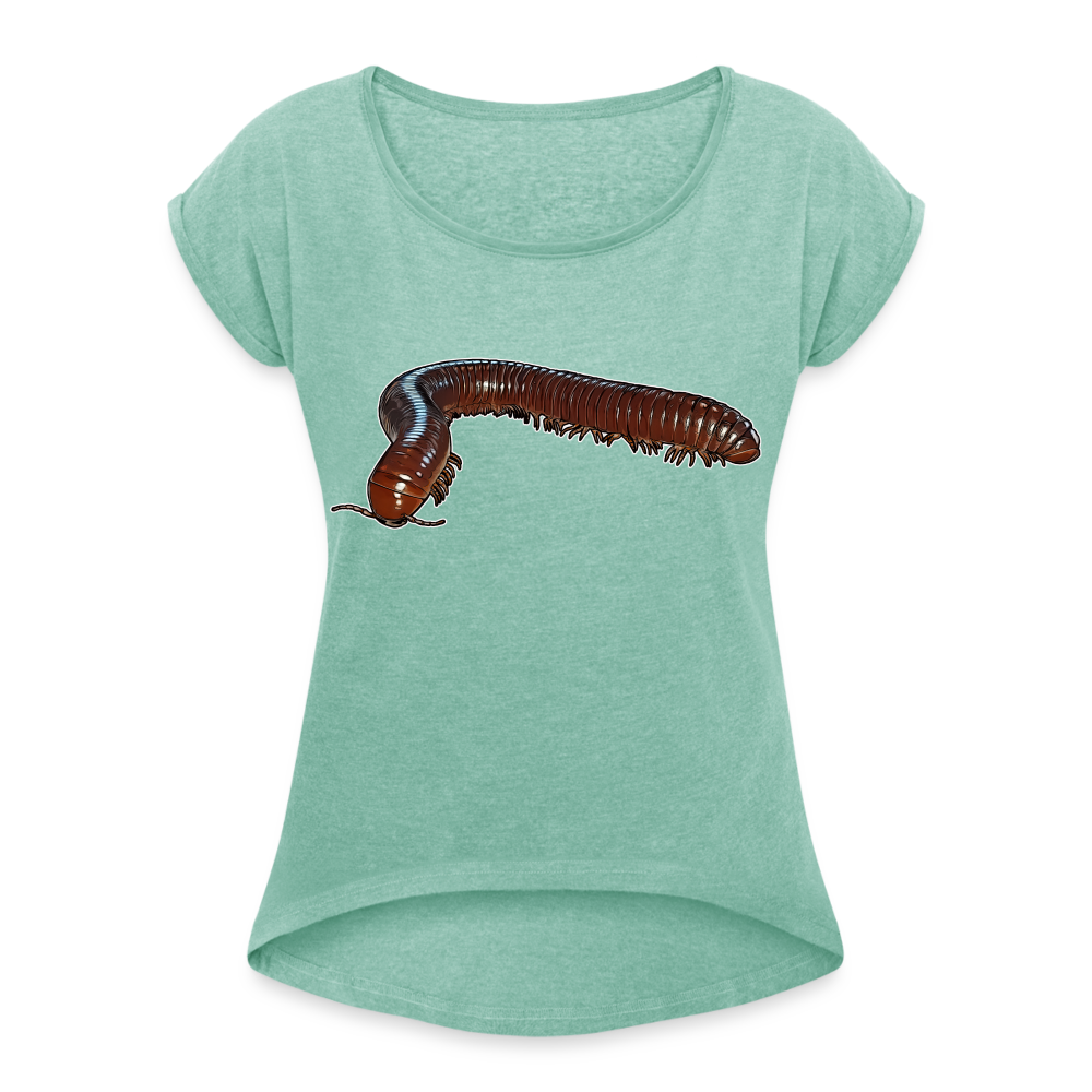 Frauen T-Shirt mit gerollten Ärmeln Ophistreptus guineensis - Minze meliert